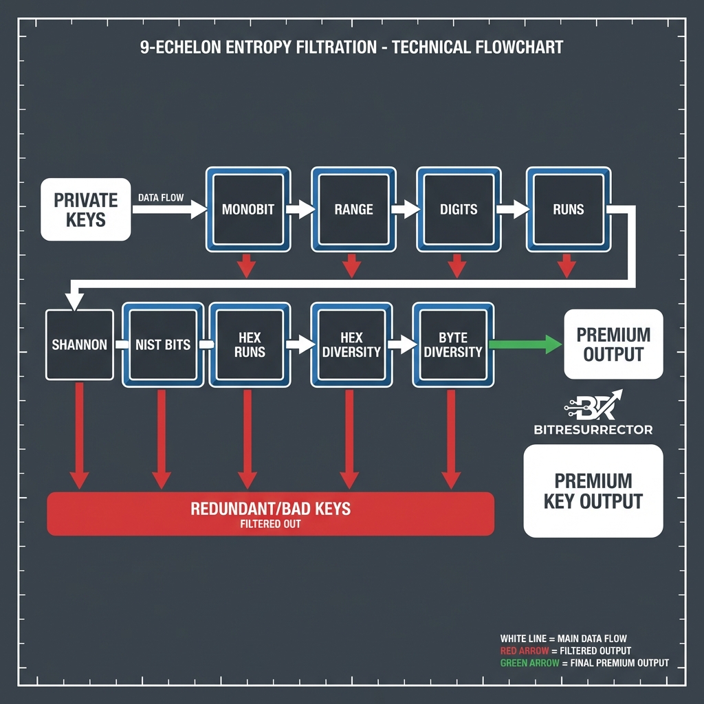 Cryptographic Entropy Segregation Pipeline - Nine-Stage Statistical Filtration Logic Flowchart
