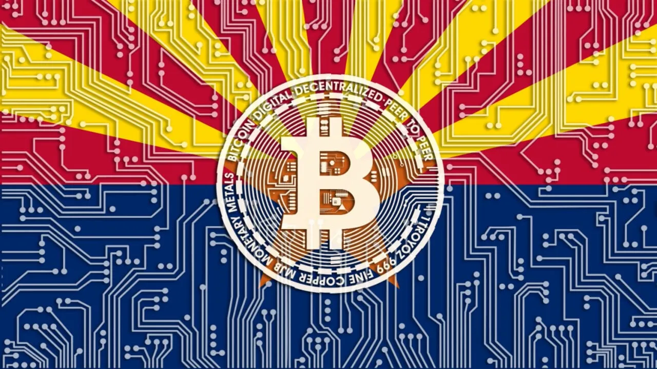 Arizona state flag with Bitcoin logo. Image: Shutterstock.