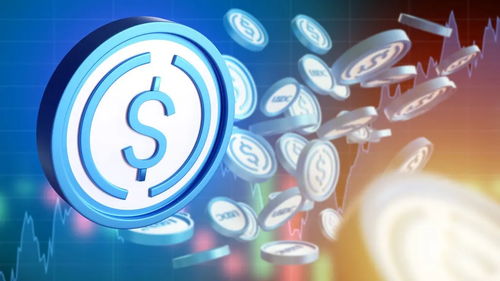 Circle's USDC in front of stock chart. Image: Shutterstock